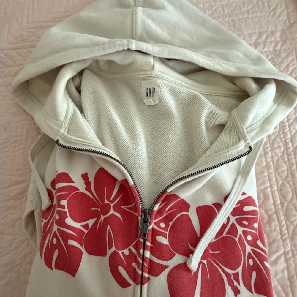 GAP Off-White Hoodie with Red Floral Pattern